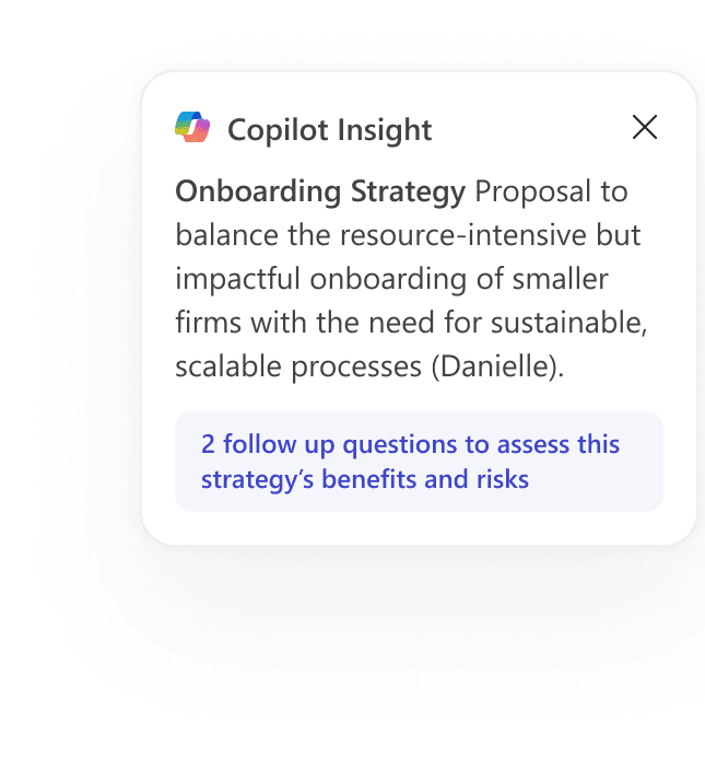 Copilot Insight widget showing onboarding strategy
