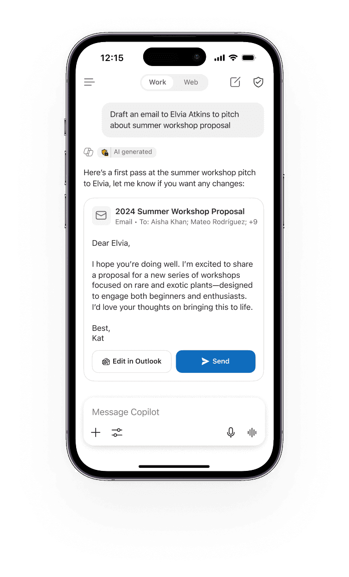 Outlook mobile Copilot compose experience